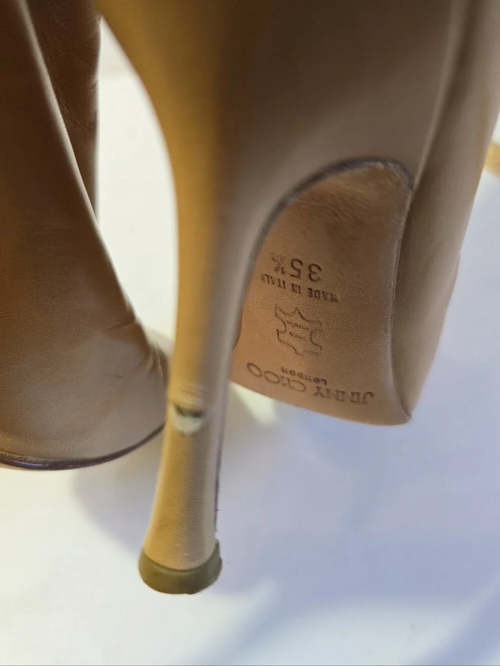 Jimmy Choo Stiletto Classic Pointed-Toe Knee-High Boot in Tan Size 35.5 Euro